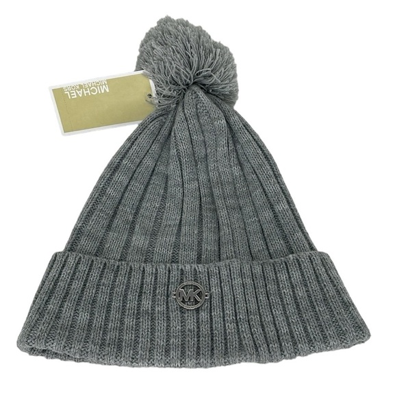 Michael Michael Kors Beanie NWT Grey Knit Hat with Pompom Winter Snow - Picture 8 of 10